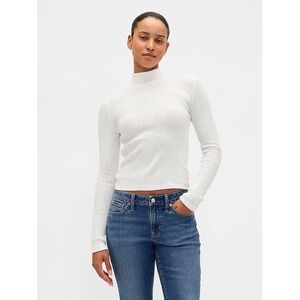 Gap Pointelle Rib Crop Turtleneck White Long Sleeve Knit Top XXL 874458-05-1